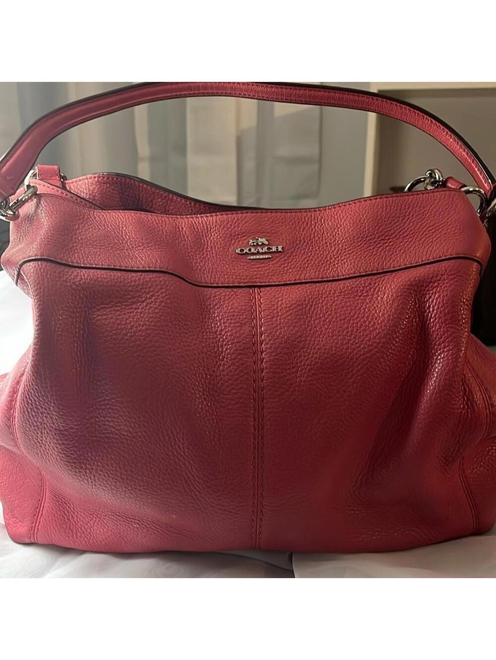Coach Lexy Large Strawberry Pink Pebble Leather Shoulder Bag